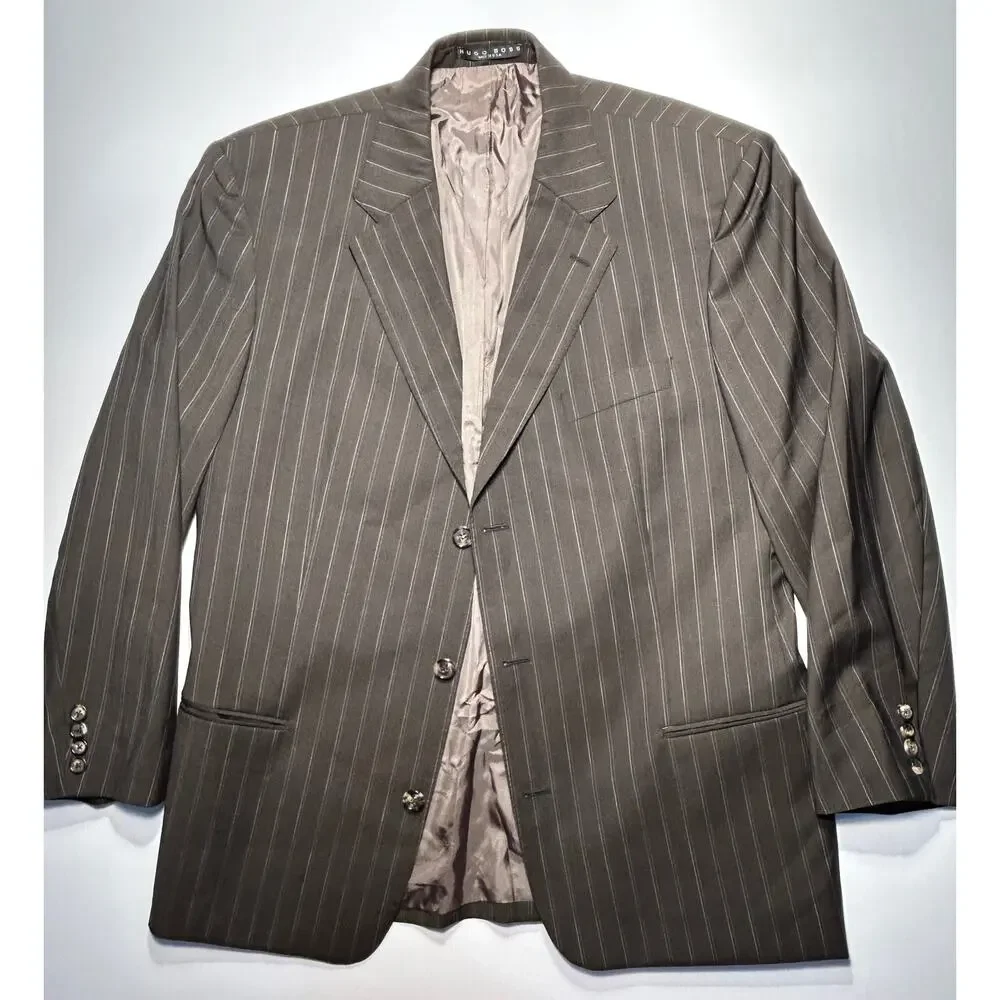 Hugo Boss Vintage Made in USA Men’s Black Pinstripe Wool Suit 46L 40x30